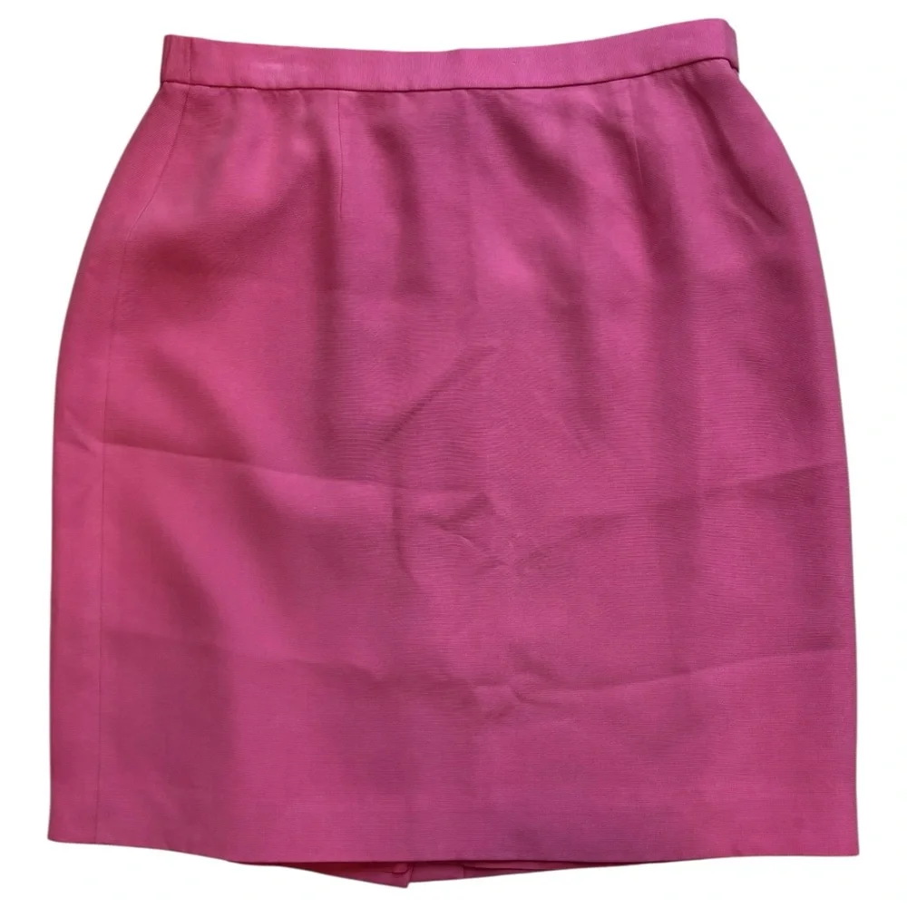 Talbots Women Petite 14P Dark Pink Lined Pencil Skirt Zip SILK Soft Girl Barbie